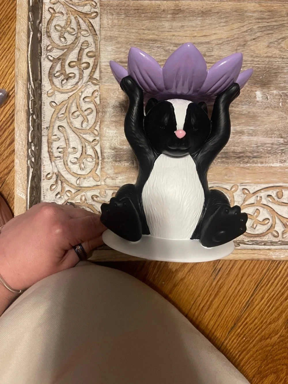 Black & White Skunk Candle Holder with Flower Lid